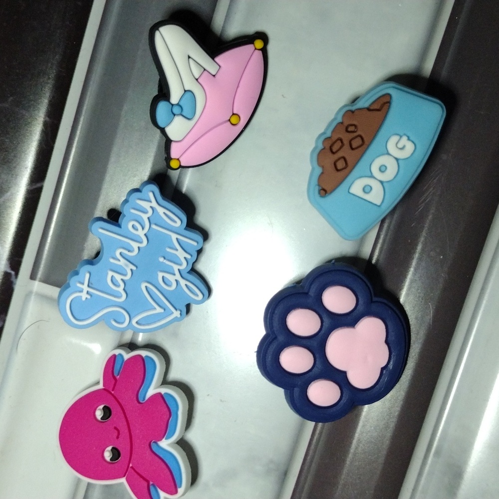 Blue Aesthetic Shoe Charms Set of 5 Stanley Girl, Dog Paw & Bowl, Glass Slipper